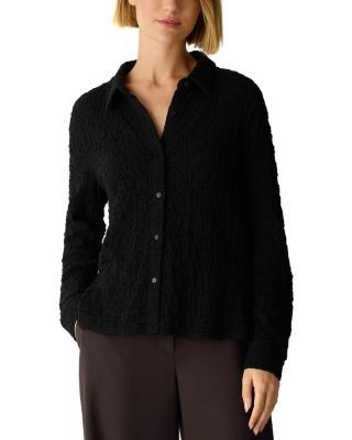 Eileen Fisher Bubble Jacquard Classic Collar Slim Shirt