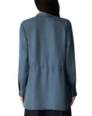 Eileen Fisher Silk Mandarin Collar Tie Waist Shirt