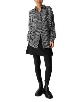 Eileen Fisher Wool Cotton Check Classic Collar Long Shirt