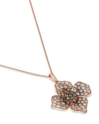Bloomingdale's Fine Collection Brown Ombre Diamond Flower Pendant Necklace in 14K Rose Gold, 1.72 tcw