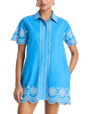French Connection Alissa Embroidered Collared Mini Shirt Dress