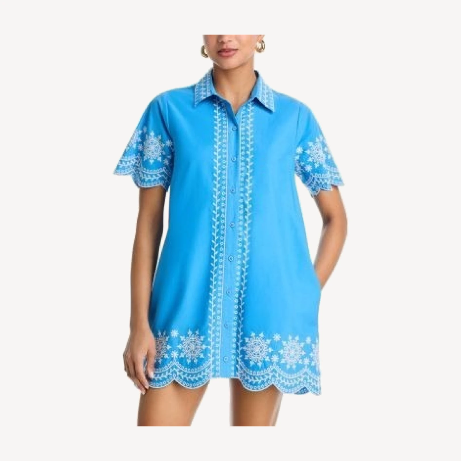 French Connection Alissa Embroidered Collared Mini Shirt Dress