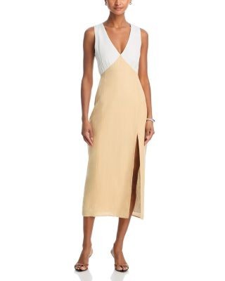 French Connection Cooper Linen V Neck Midi Dress