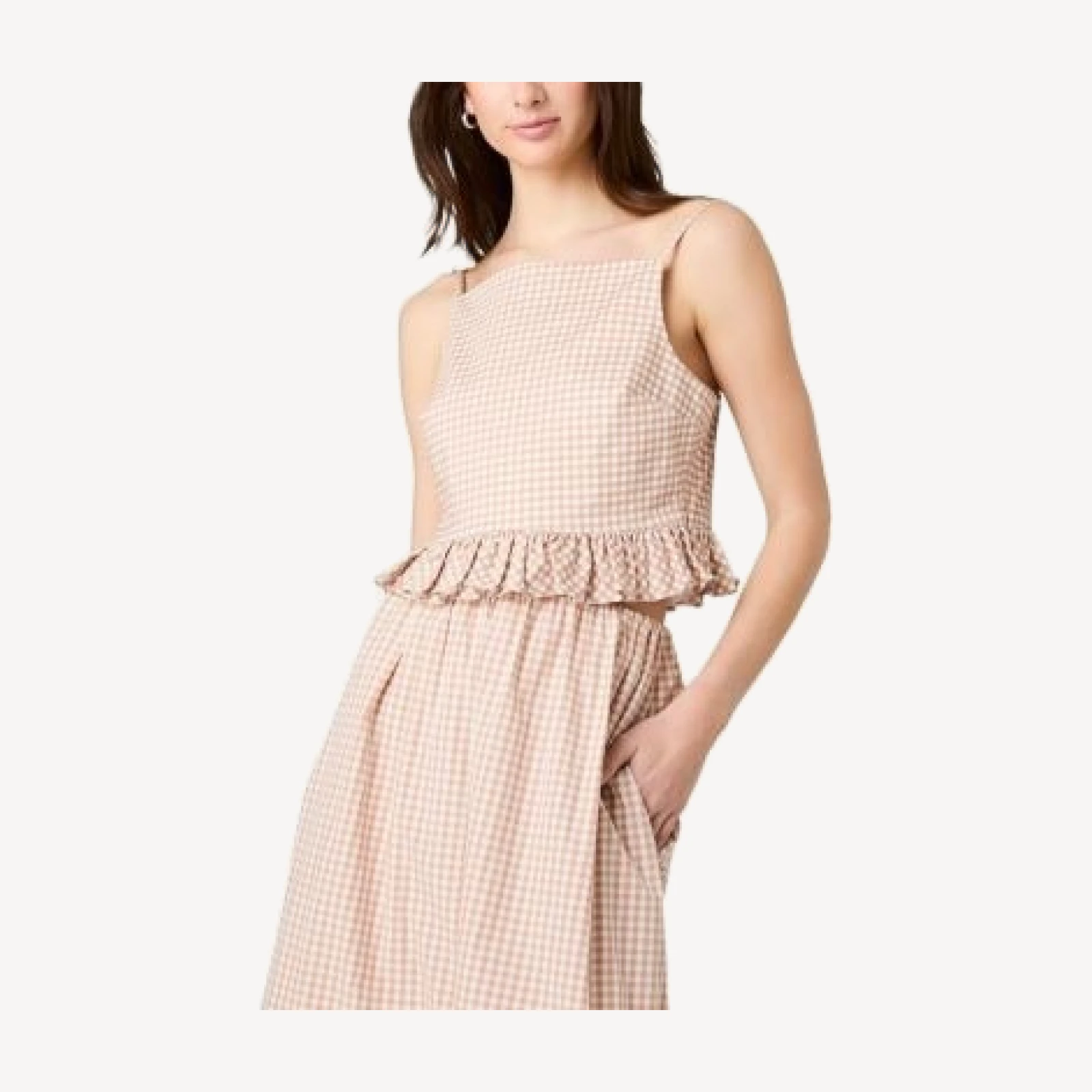 French Connection Lilah Stretch Cotton Petite Gingham Ruffle Peplum Top