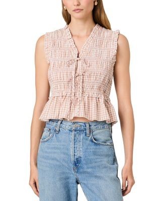French Connection Rhodes Pop Gingham Peplum Top