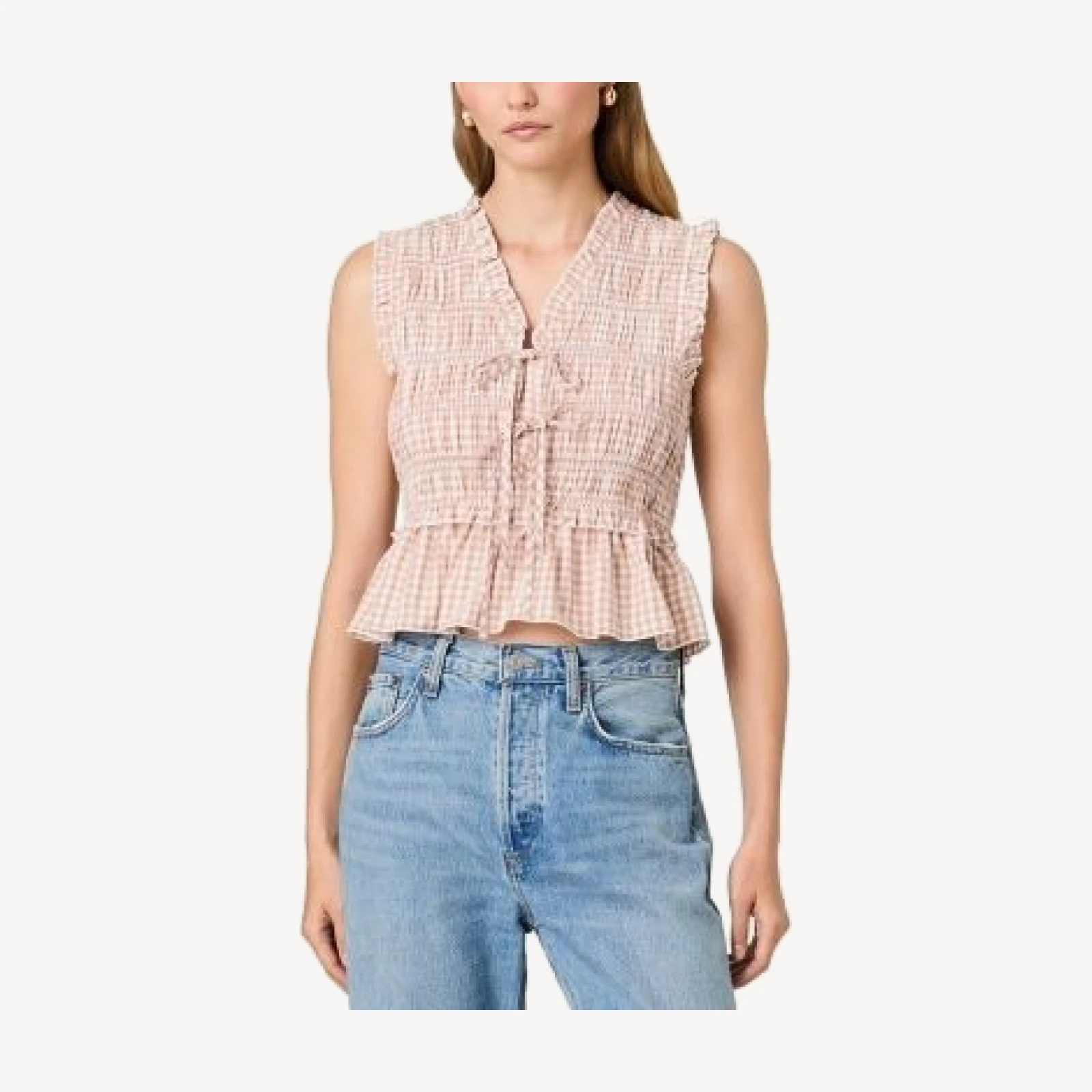 French Connection Rhodes Pop Gingham Peplum Top