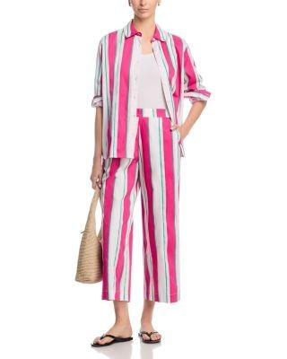 French Connection Alexis Poplin in Havana Stripe Pull On Cropped Pants