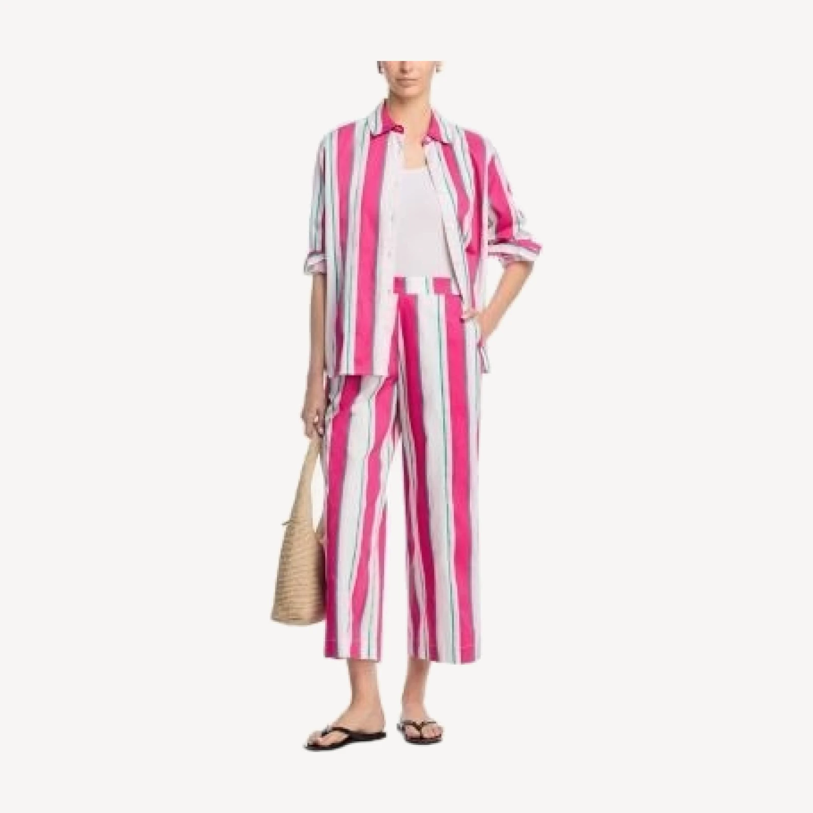 French Connection Alexis Poplin in Havana Stripe Pull On Cropped Pants