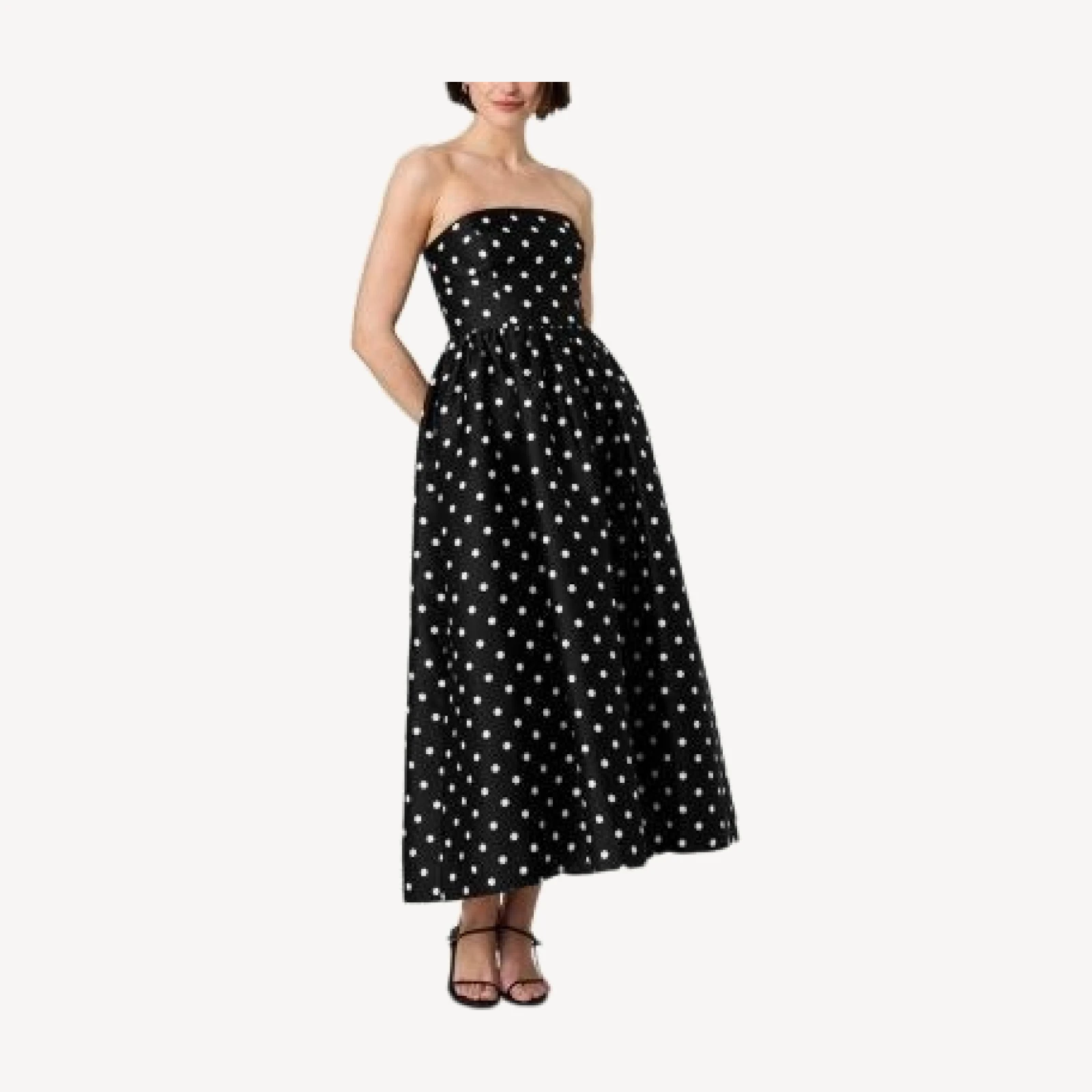 French Connection Aria Structured Taffeta Polka Dot Strapless Midi Dress