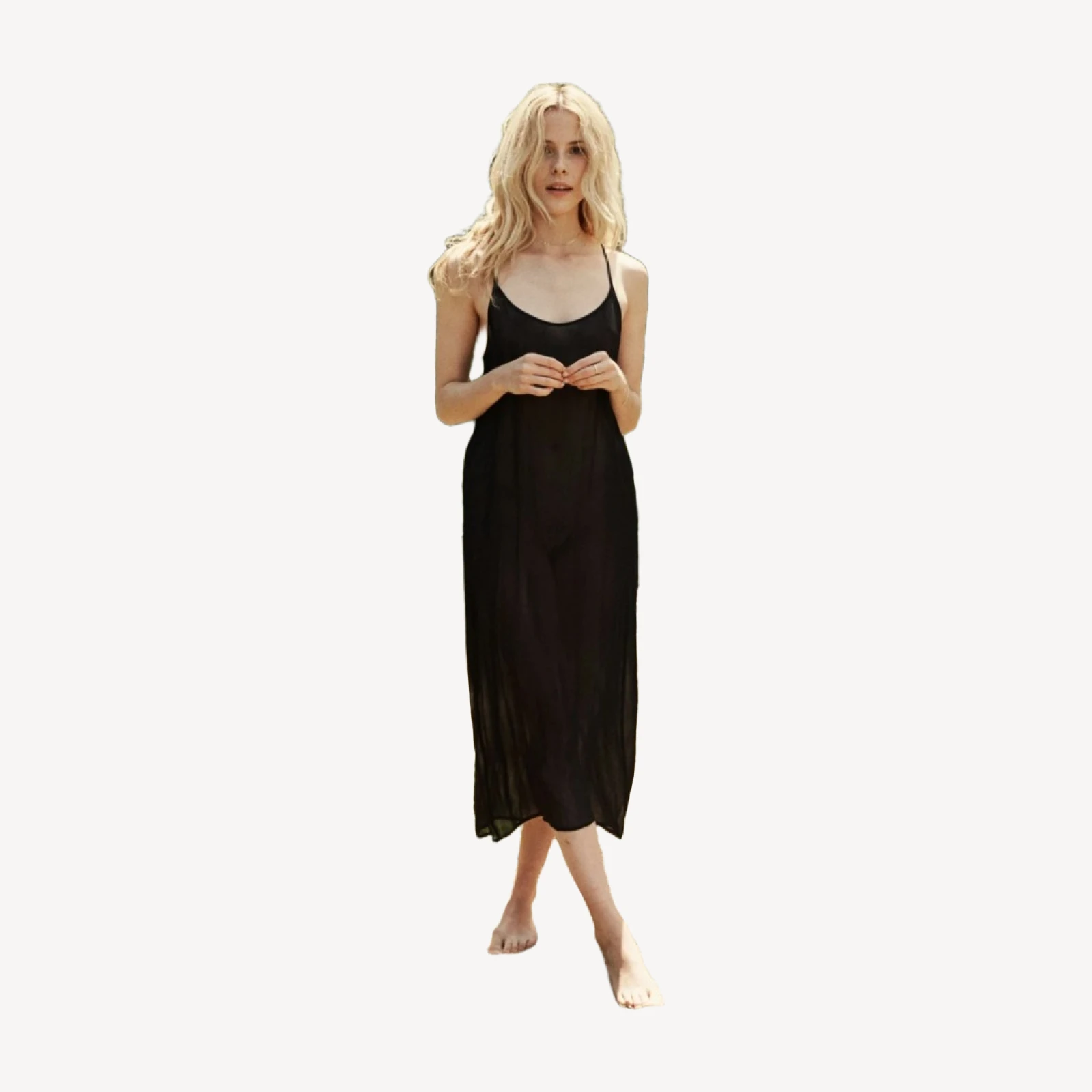 LONG SCOOP NECK SLIP -- BLACK