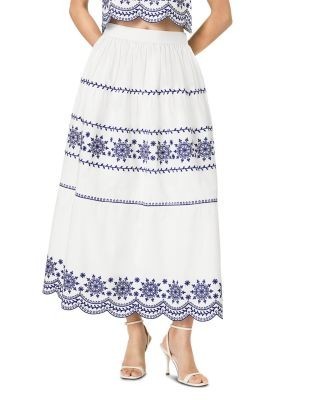French Connection Alissa Cotton Embroidered Midi Skirt