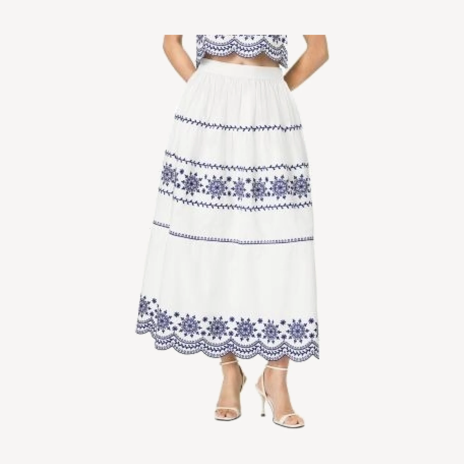 French Connection Alissa Cotton Embroidered Midi Skirt