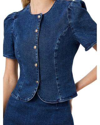 French Connection Delancey Denim Puff Sleeve Button Front Top