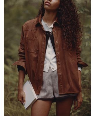 French Connection Sonja Faux Suede Button Front Shirt