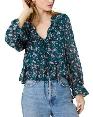 French Connection Marina Lucia Floral Ruffle Trim Top
