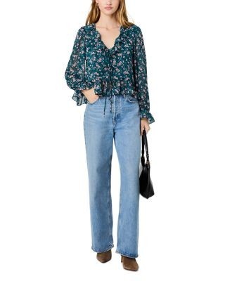 French Connection Marina Lucia Floral Ruffle Trim Top