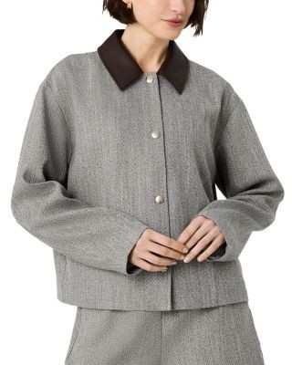 French Connection Speckled Herringbone Contrast Collar Jacket