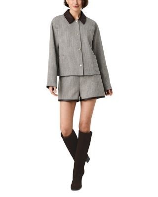 French Connection Speckled Herringbone Contrast Collar Jacket