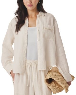 Splendid Stella Linen Trim Button Down Shirt