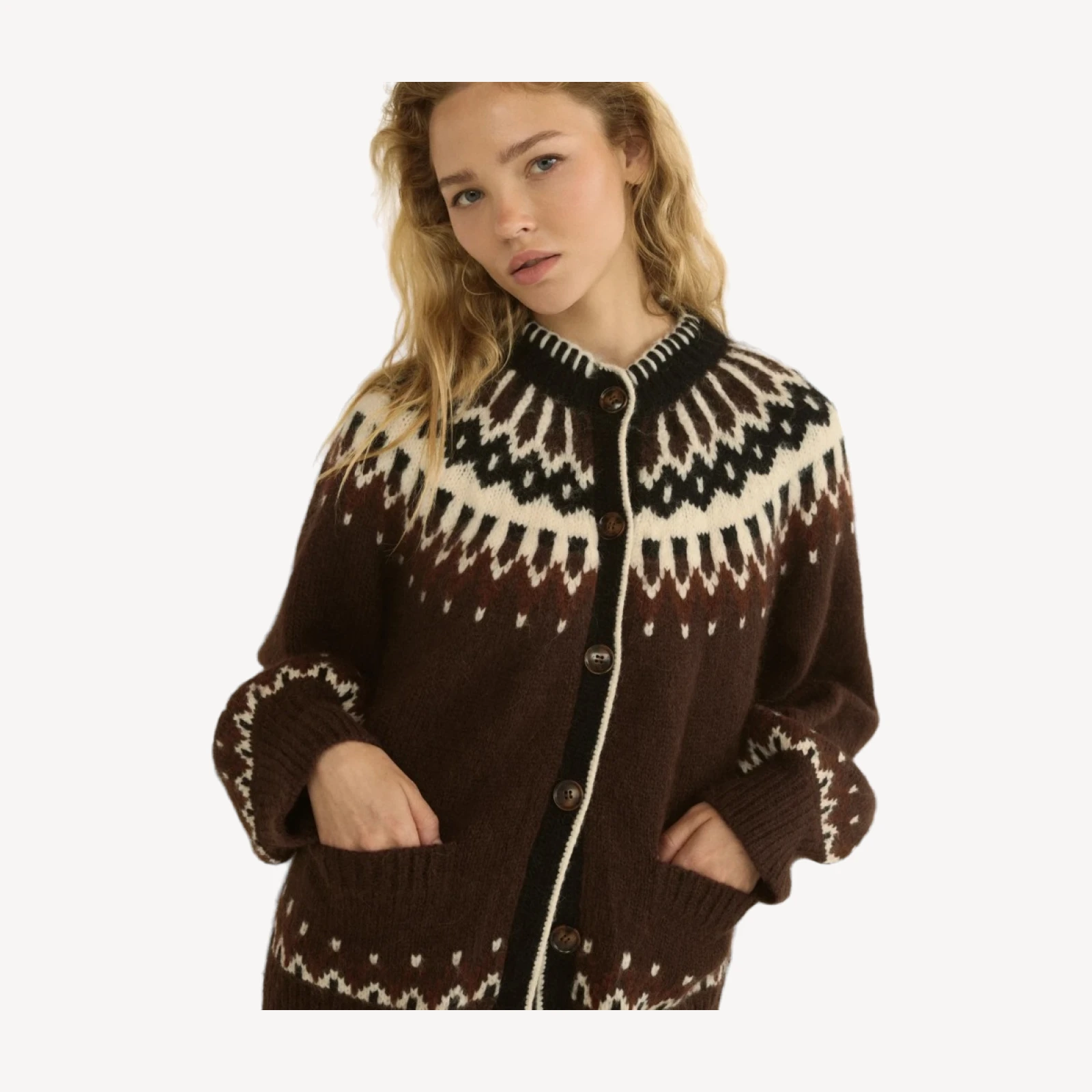 HUE CARDIGAN -- BRUN ABERDEEN FAIR ISLE