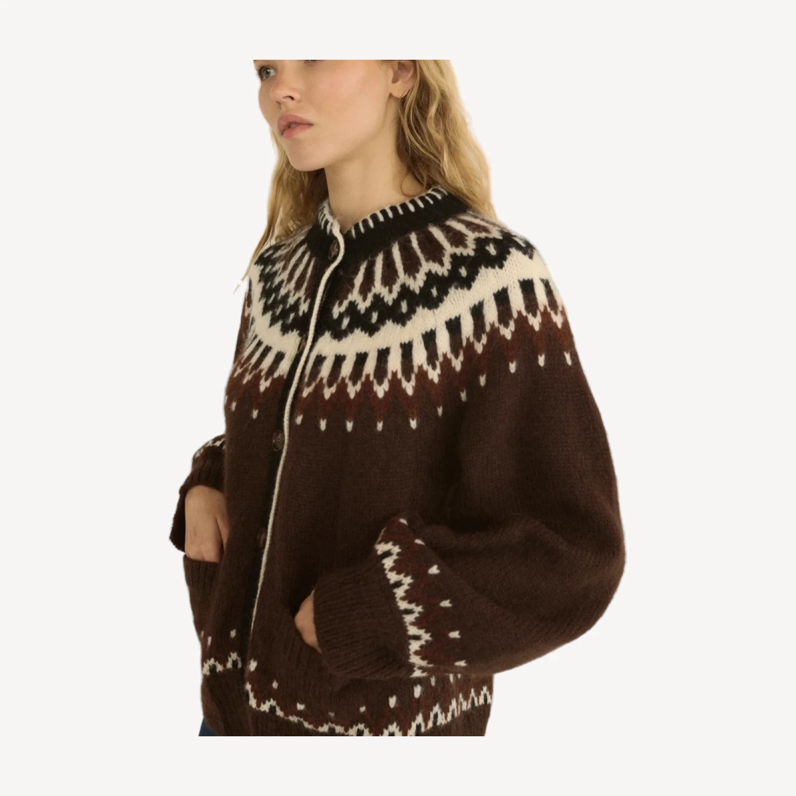 HUE CARDIGAN -- BRUN ABERDEEN FAIR ISLE