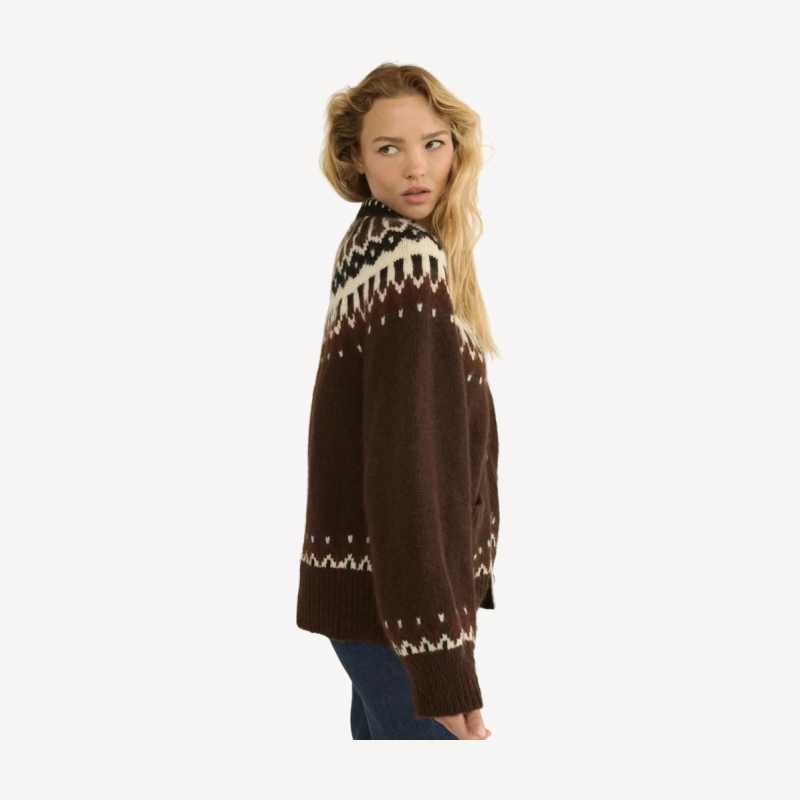 HUE CARDIGAN -- BRUN ABERDEEN FAIR ISLE