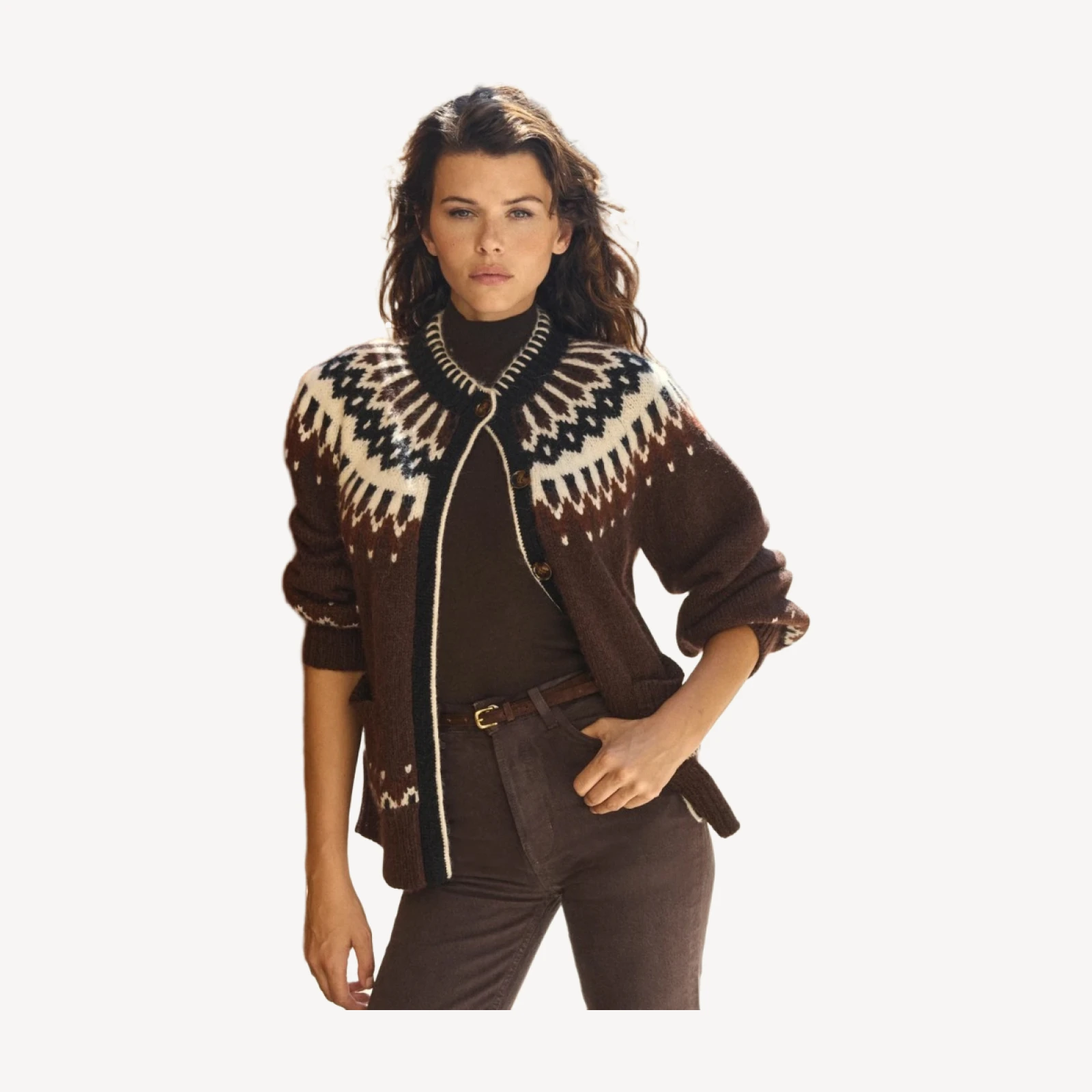 HUE CARDIGAN -- BRUN ABERDEEN FAIR ISLE