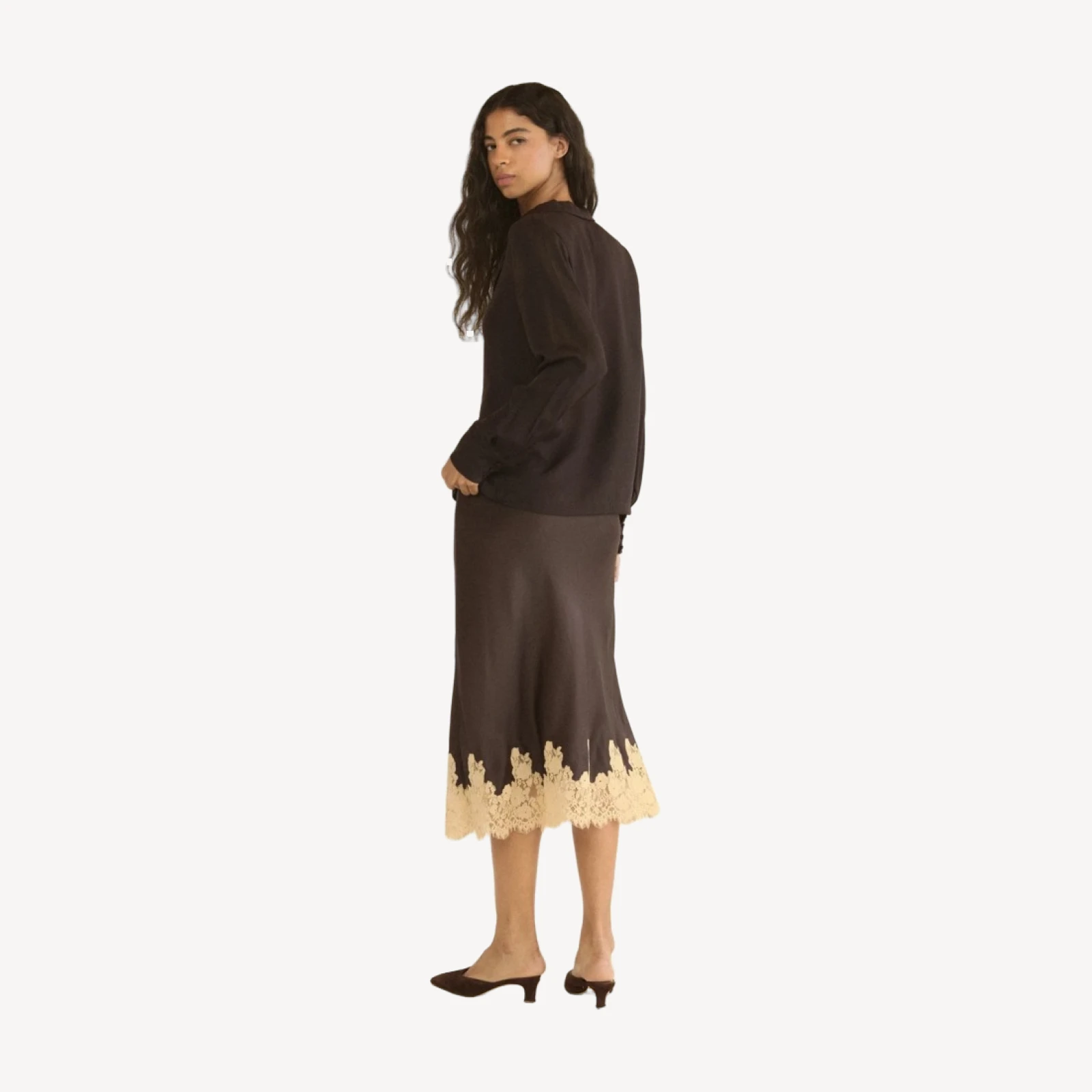 ELOWEN SKIRT -- EQUESTRIAN BROWN WITH CREAM LACE