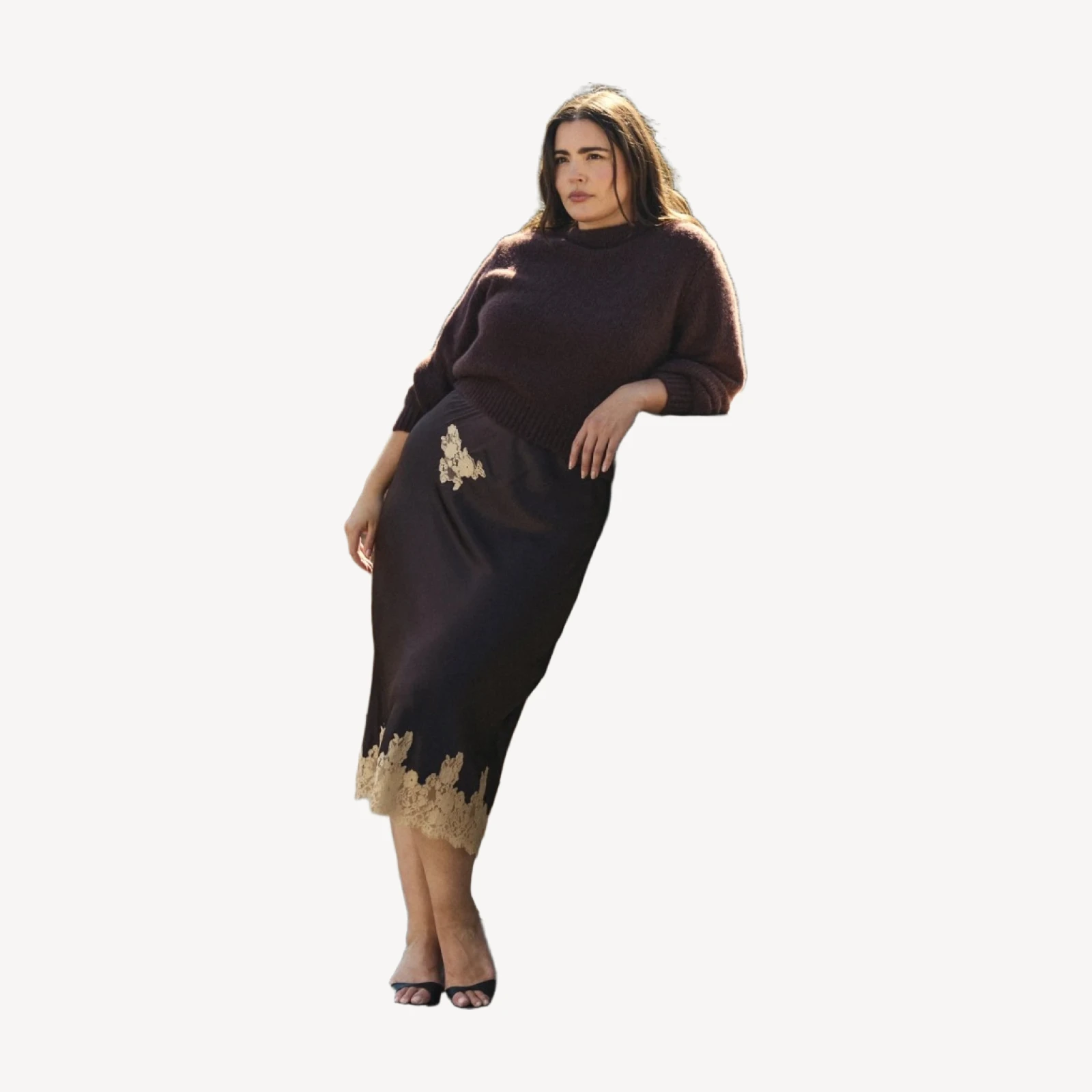 ELOWEN SKIRT -- EQUESTRIAN BROWN WITH CREAM LACE