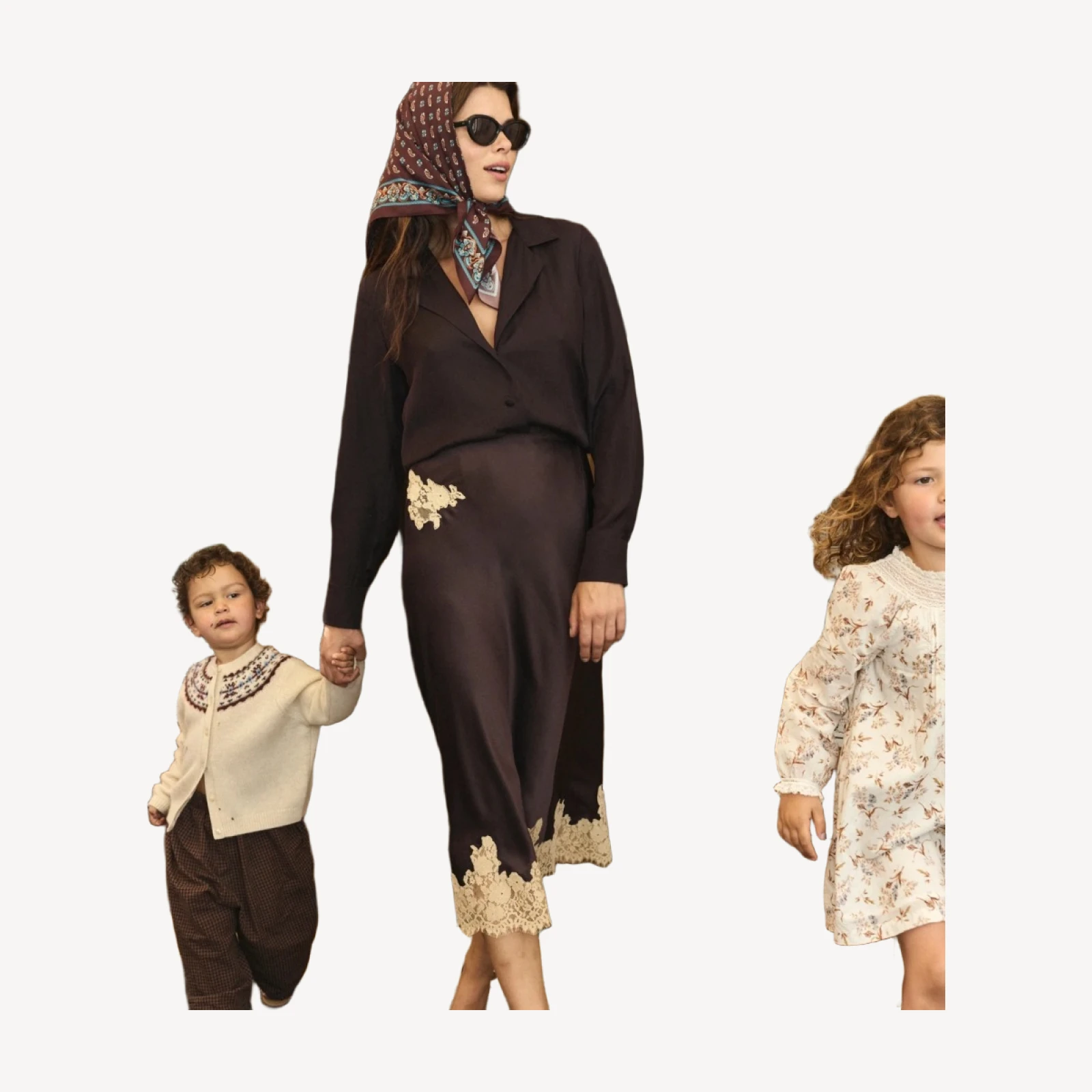 ELOWEN SKIRT -- EQUESTRIAN BROWN WITH CREAM LACE