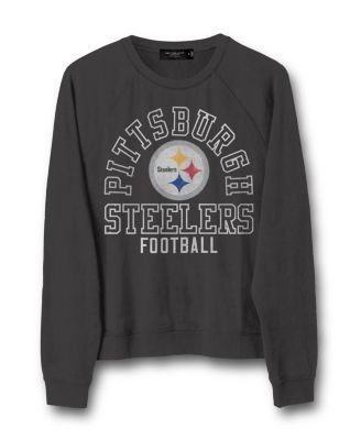 Junk Food Clothing Women's Nfl Pittsburgh Steelers Flocked Raglan Crew Fleece Sweatshirt