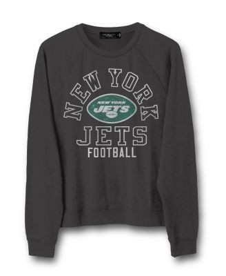 Junk Food Clothing Women's Nfl New York Jets Flocked Raglan Crew Fleece Sweatshirt