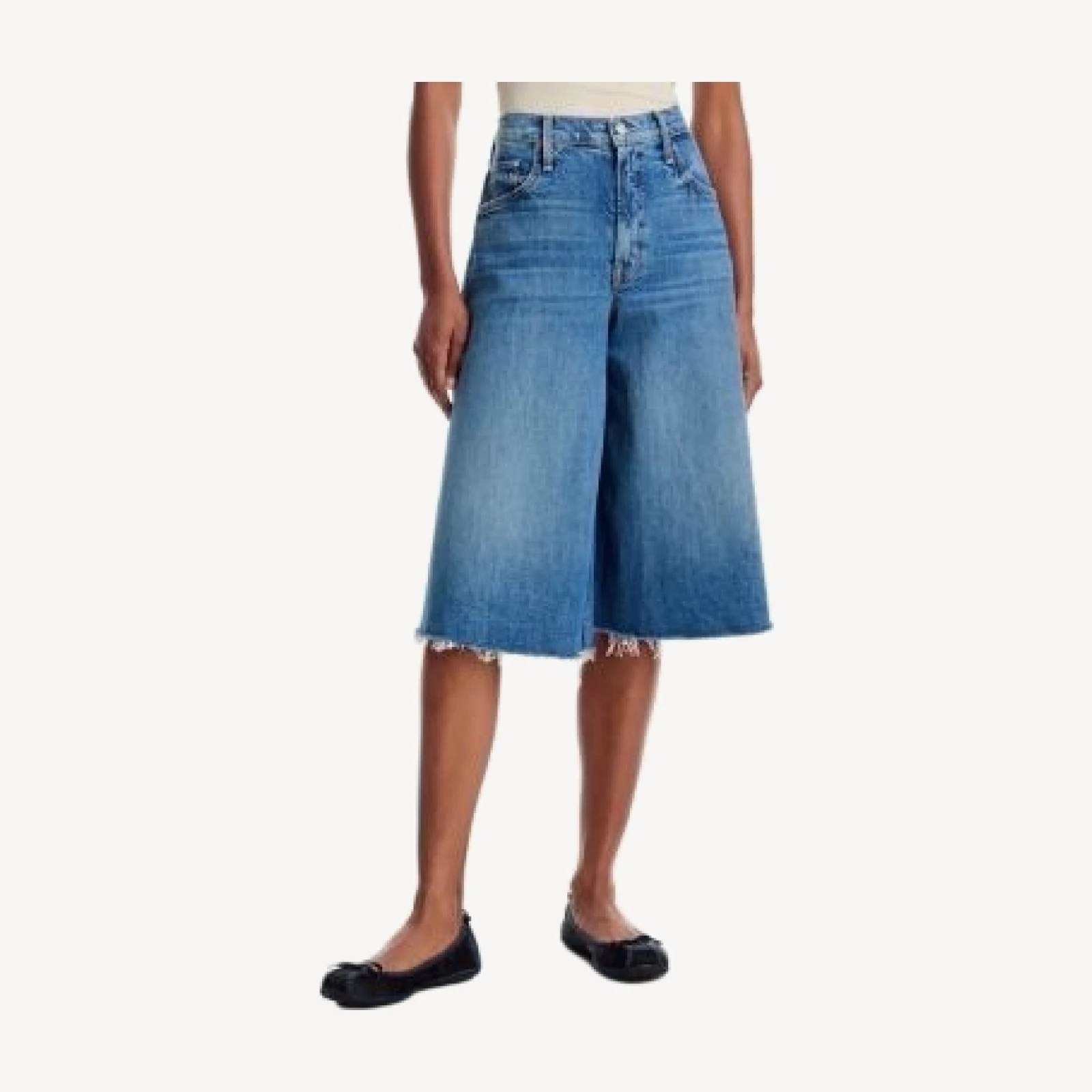 Mother The Whole Lot Flutter Fray Denim Bermuda Shorts