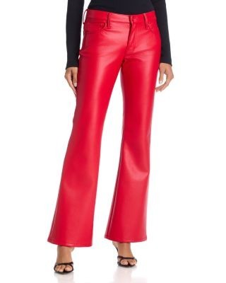 Mother The Jinx Mid Rise Flared Jeans in Cherry Red