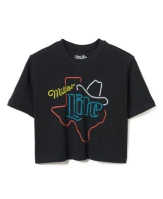 Junk Food Clothing Women's Miller Lite Texas Mock Neck Crop Tee