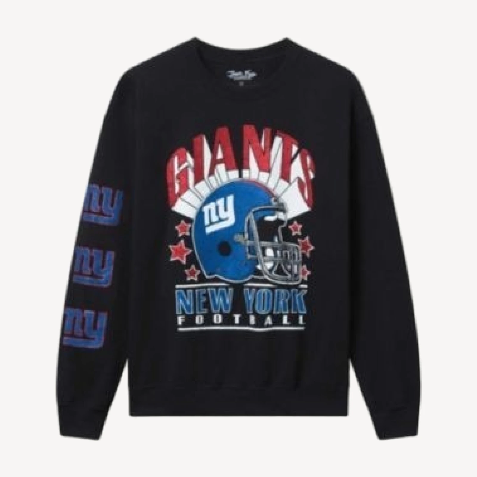 Junk Food Clothing Unisex Nfl New York Giants Glitter Helmet Flea Market Crew Fleece Sweatshirt