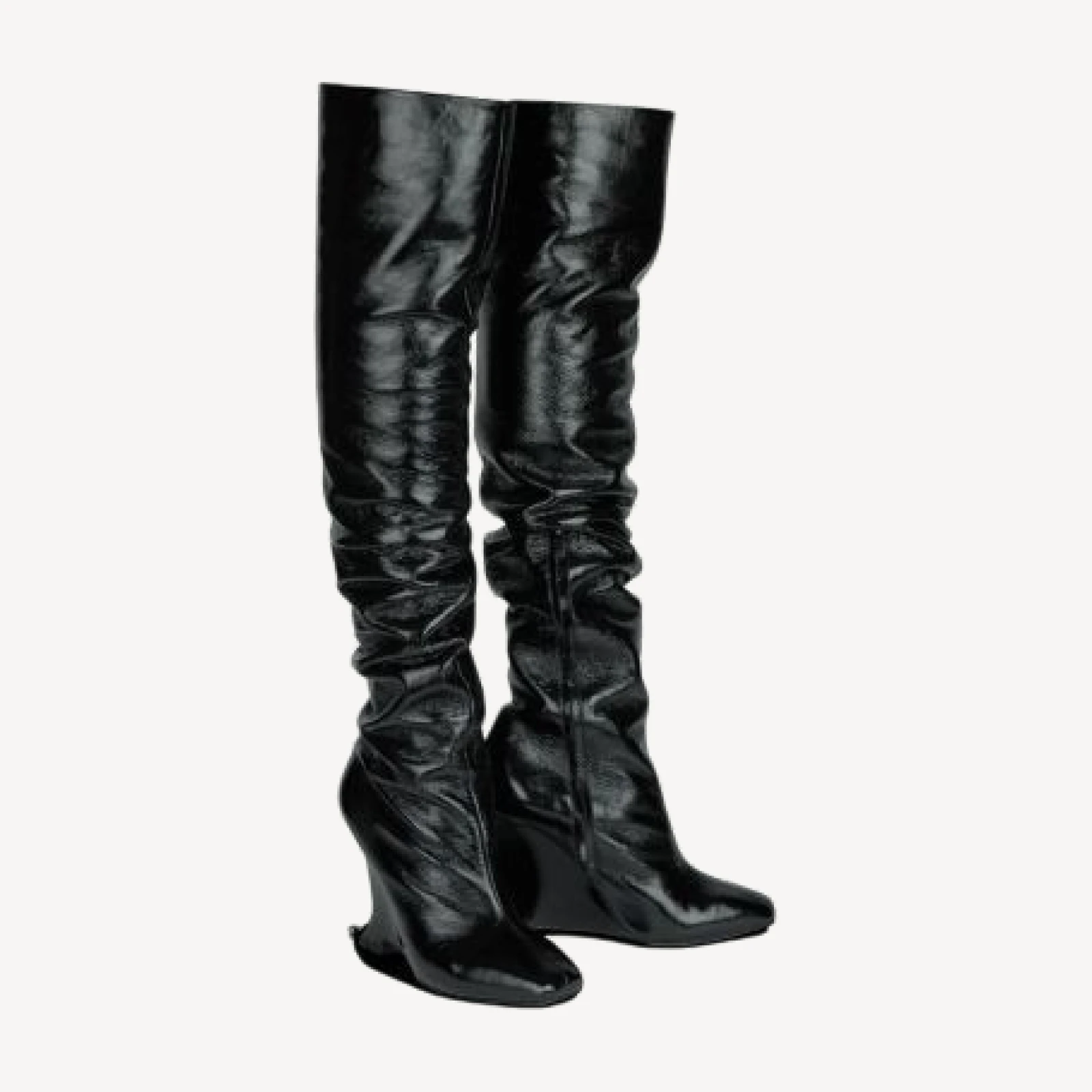 Balmain Women's Thigh-High Wedge Boots in Crinkled Patent Leather