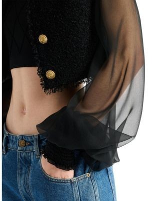 Balmain Cropped Tweed and Muslin Jacket