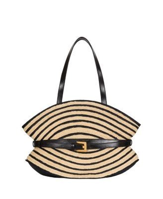 Balmain Medium Shuffle Bag in Smooth Leather and Two-Tone Raffia