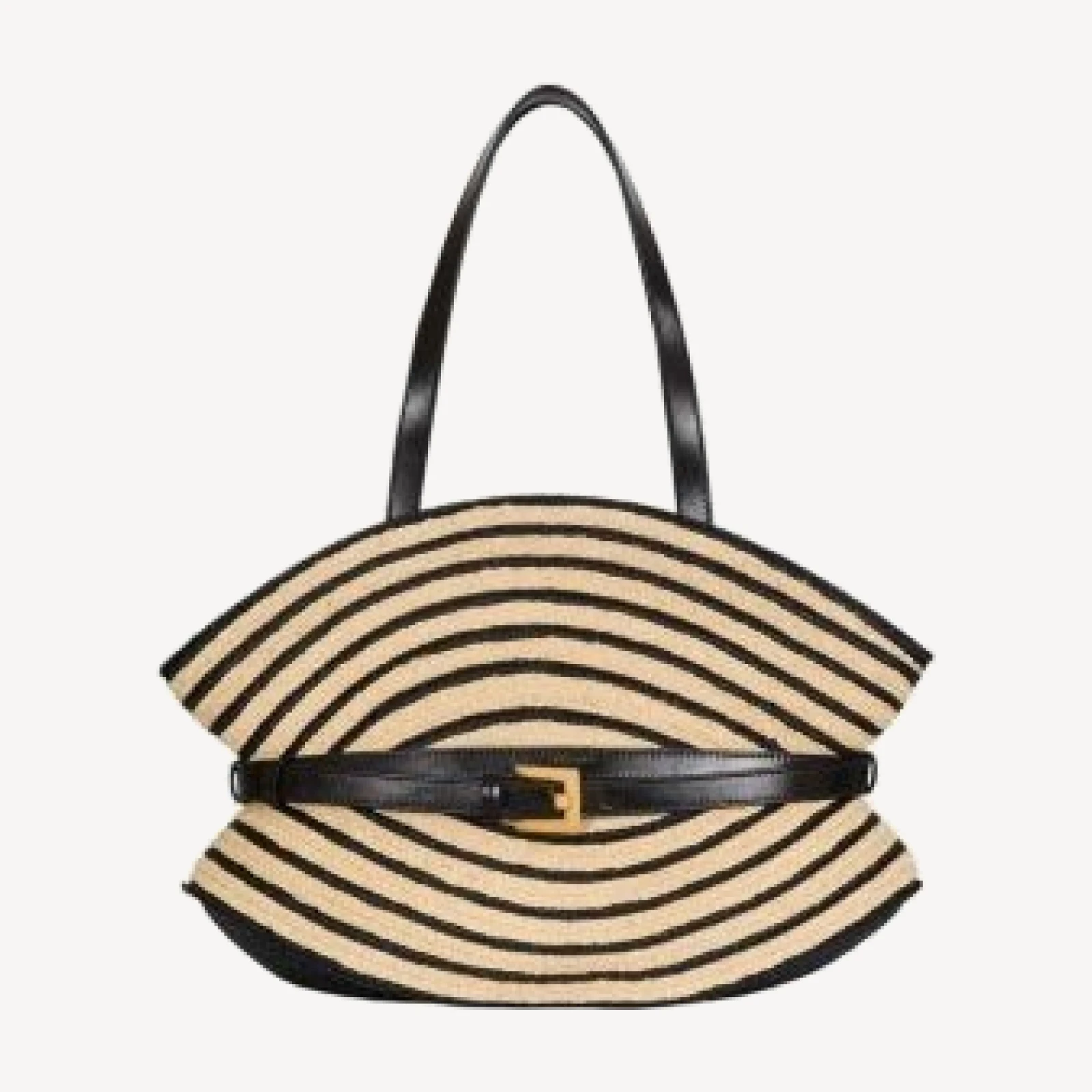 Balmain Medium Shuffle Bag in Smooth Leather and Two-Tone Raffia