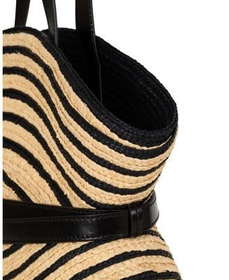 Balmain Medium Shuffle Bag in Smooth Leather and Two-Tone Raffia