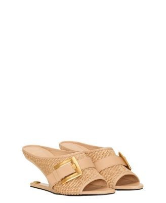 Balmain Women's Anthem No Wedge Mules in Smooth Leather and Raffia