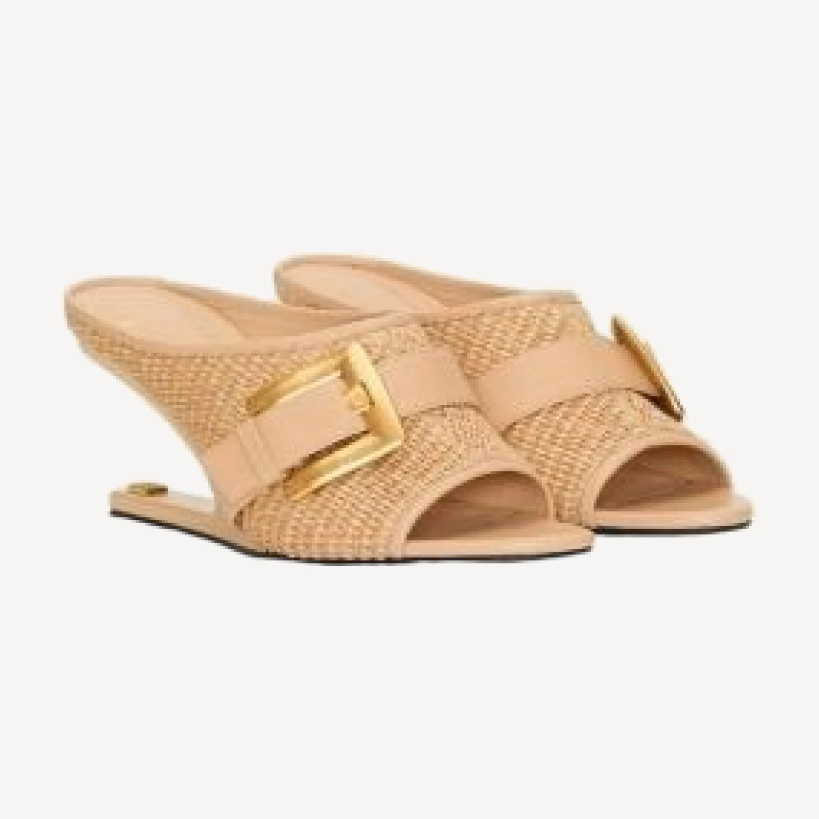 Balmain Women's Anthem No Wedge Mules in Smooth Leather and Raffia