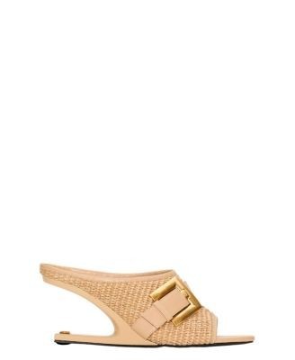 Balmain Women's Anthem No Wedge Mules in Smooth Leather and Raffia