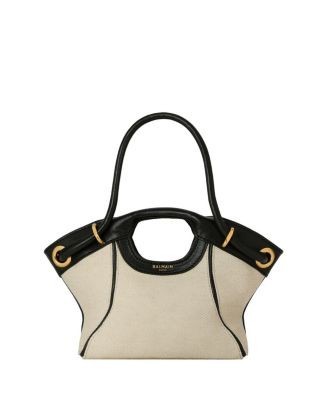 Balmain Small Tote in Smooth Leather and Canvas