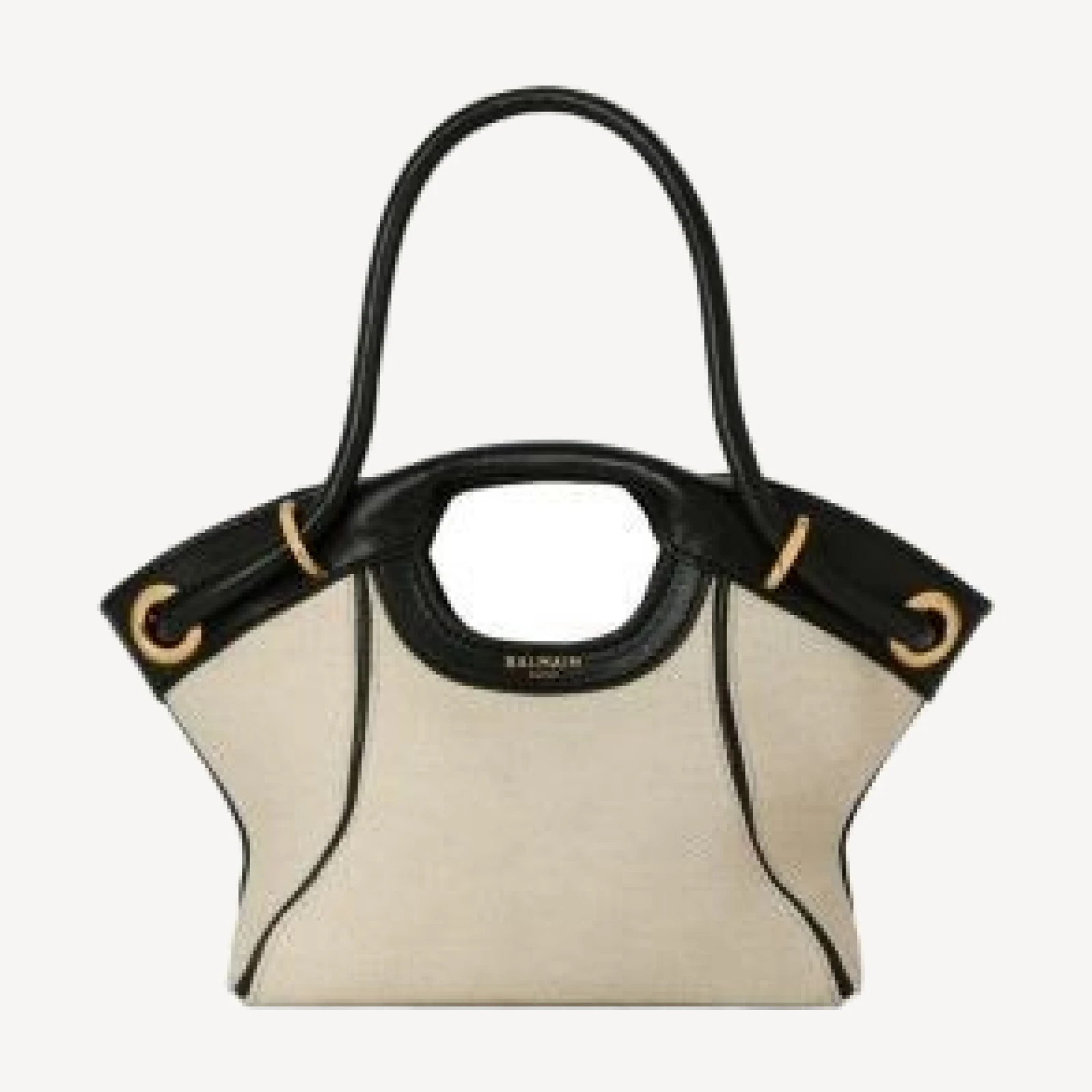 Balmain Small Tote in Smooth Leather and Canvas
