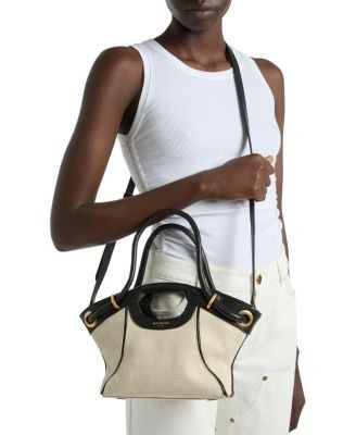 Balmain Small Tote in Smooth Leather and Canvas