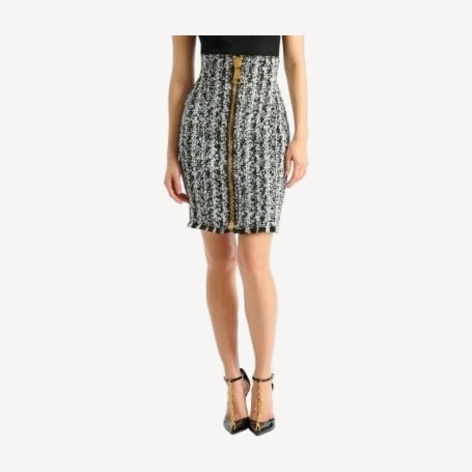 Balmain Zipped Two-Tone Tweed Skirt