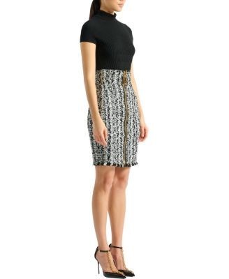 Balmain Zipped Two-Tone Tweed Skirt