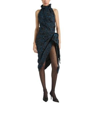 Balmain Draped Dress in Cloqu Jacquard